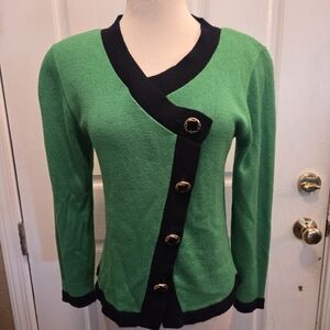 Vintage I Magnin Sweater Green Black Color Block Old Money Preppy Size 8 Medium